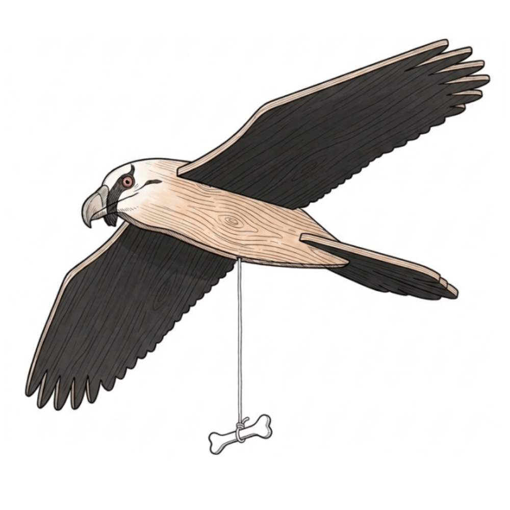 Wooden bearded vulture project in a sketchbook style.