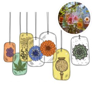 Sun catchers in a sketchbook style with a preview of the built project in the top-right corner.